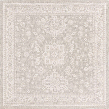 Light Gray 10' x 10' Outdoor Aztec Square Rug