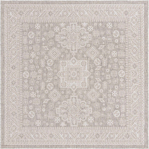Light Gray 7' 10 x 7' 10 Outdoor Aztec Square Area Rug Weather Resistant for Patio, Deck, Terrace, Balcony, Porch 100% Polypropylene Traditional Carpet Mat for Sale at Rug Engine