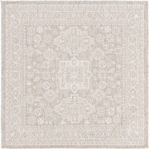 Light Gray 5' 3 x 5' 3 Outdoor Aztec Square Area Rug Weather Resistant for Patio, Deck, Terrace, Balcony, Porch 100% Polypropylene Traditional Carpet Mat for Sale at Rug Engine
