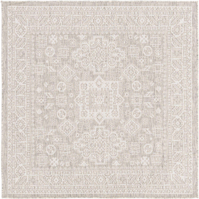 Light Gray 5' 3 x 5' 3 Outdoor Aztec Square Area Rug Weather Resistant for Patio, Deck, Terrace, Balcony, Porch 100% Polypropylene Traditional Carpet Mat for Sale at Rug Engine