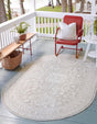 Light Gray 7' 10 x 10' Outdoor Aztec Oval Area Rug Weather Resistant for Patio, Deck, Terrace, Balcony, Porch 100% Polypropylene Traditional Carpet Mat for Sale at Rug Engine