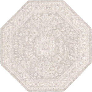Light Gray 7' 10 x 7' 10 Outdoor Aztec Octagon Area Rug Weather Resistant for Patio, Deck, Terrace, Balcony, Porch 100% Polypropylene Traditional Carpet Mat for Sale at Rug Engine