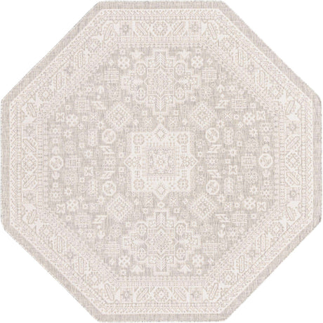Light Gray 7' 10 x 7' 10 Outdoor Aztec Octagon Area Rug Weather Resistant for Patio, Deck, Terrace, Balcony, Porch 100% Polypropylene Traditional Carpet Mat for Sale at Rug Engine