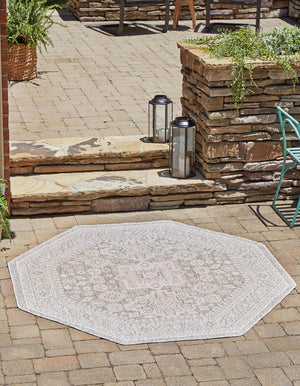 Light Gray 7' 10 x 7' 10 Outdoor Aztec Octagon Area Rug Weather Resistant for Patio, Deck, Terrace, Balcony, Porch 100% Polypropylene Traditional Carpet Mat for Sale at Rug Engine