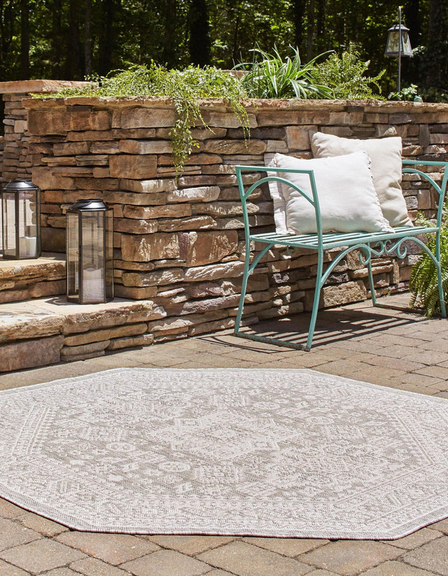 Light Gray 7' 10 x 7' 10 Outdoor Aztec Octagon Area Rug Weather Resistant for Patio, Deck, Terrace, Balcony, Porch 100% Polypropylene Traditional Carpet Mat for Sale at Rug Engine