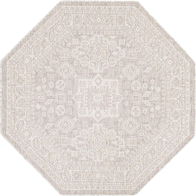 Light Gray 5' 3 x 5' 3 Outdoor Aztec Octagon Area Rug Weather Resistant for Patio, Deck, Terrace, Balcony, Porch 100% Polypropylene Traditional Carpet Mat for Sale at Rug Engine