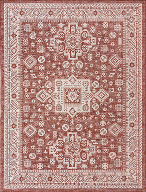 Rust Red 9' x 12' Outdoor Aztec Rectangle Area Rug Weather Resistant for Patio, Deck, Terrace, Balcony, Porch 100% Polypropylene Traditional Carpet Mat for Sale at Rug Engine