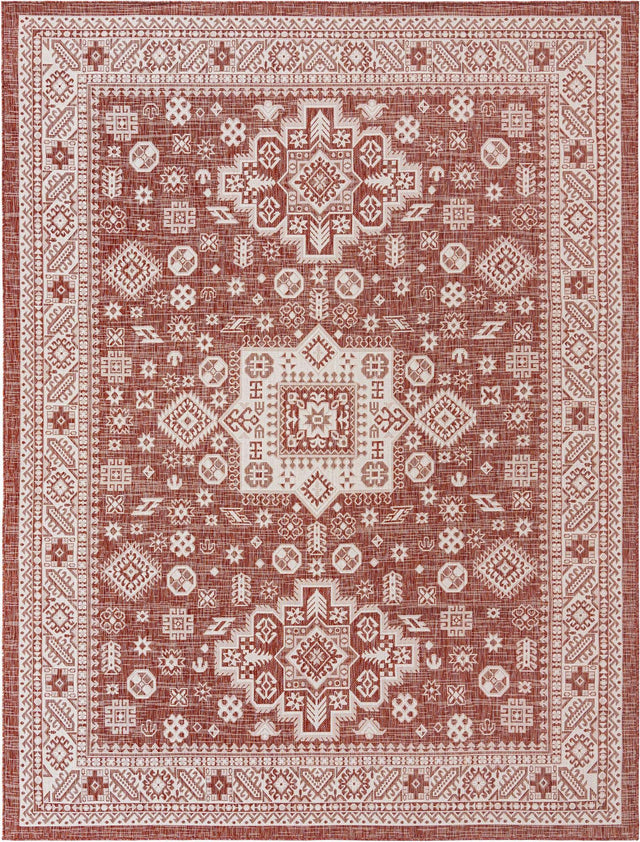 Rust Red 9' x 12' Outdoor Aztec Rectangle Area Rug Weather Resistant for Patio, Deck, Terrace, Balcony, Porch 100% Polypropylene Traditional Carpet Mat for Sale at Rug Engine
