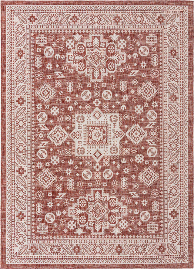 Rust Red 7' 10 x 11' Outdoor Aztec Rectangle Area Rug Weather Resistant for Patio, Deck, Terrace, Balcony, Porch 100% Polypropylene Traditional Carpet Mat for Sale at Rug Engine
