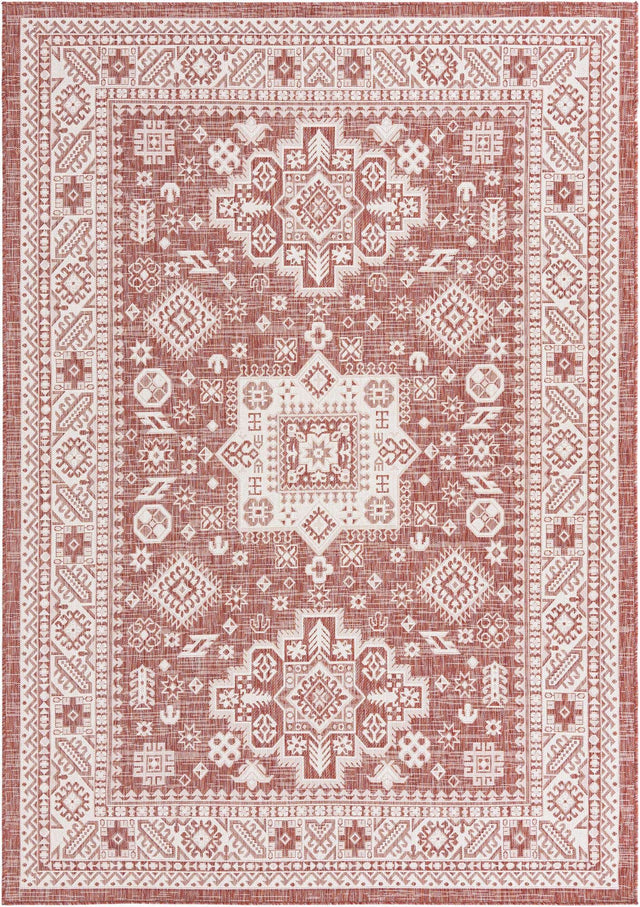 Rust Red 7' 1 x 10' Outdoor Aztec Rectangle Area Rug Weather Resistant for Patio, Deck, Terrace, Balcony, Porch 100% Polypropylene Traditional Carpet Mat for Sale at Rug Engine