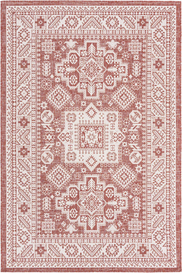 Rust Red 6' 1 x 9' Outdoor Aztec Rectangle Area Rug Weather Resistant for Patio, Deck, Terrace, Balcony, Porch 100% Polypropylene Traditional Carpet Mat for Sale at Rug Engine