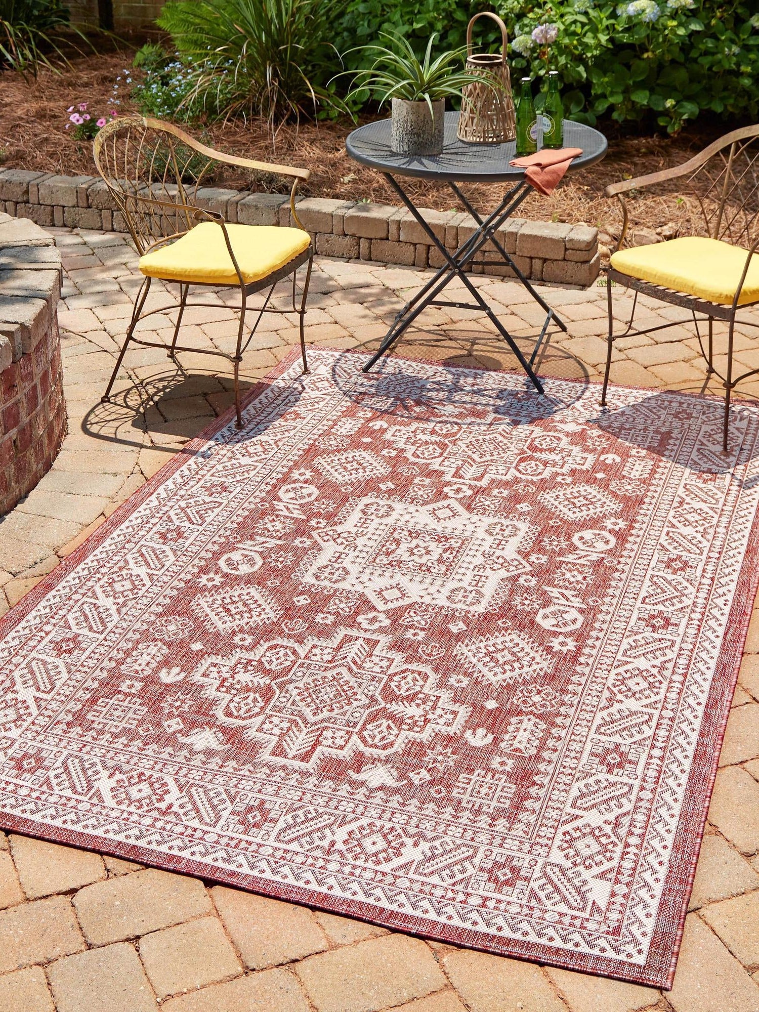 Rust Red 1' 4 x 1' 4 Outdoor Aztec Sample Area Rug Weather Resistant for Patio, Deck, Terrace, Balcony, Porch 100% Polypropylene Traditional Carpet Mat for Sale at Rug Engine