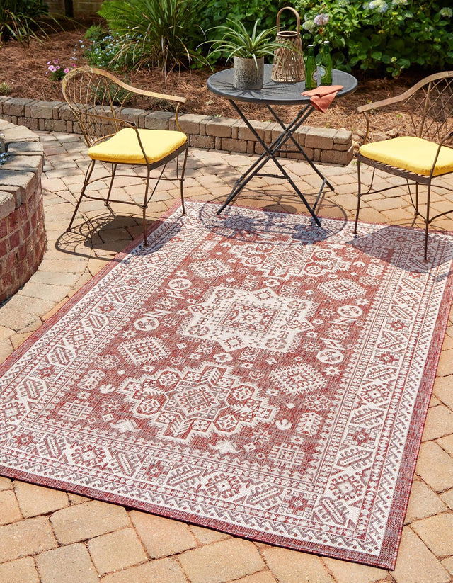 Rust Red 1' 4 x 1' 4 Outdoor Aztec Sample Area Rug Weather Resistant for Patio, Deck, Terrace, Balcony, Porch 100% Polypropylene Traditional Carpet Mat for Sale at Rug Engine