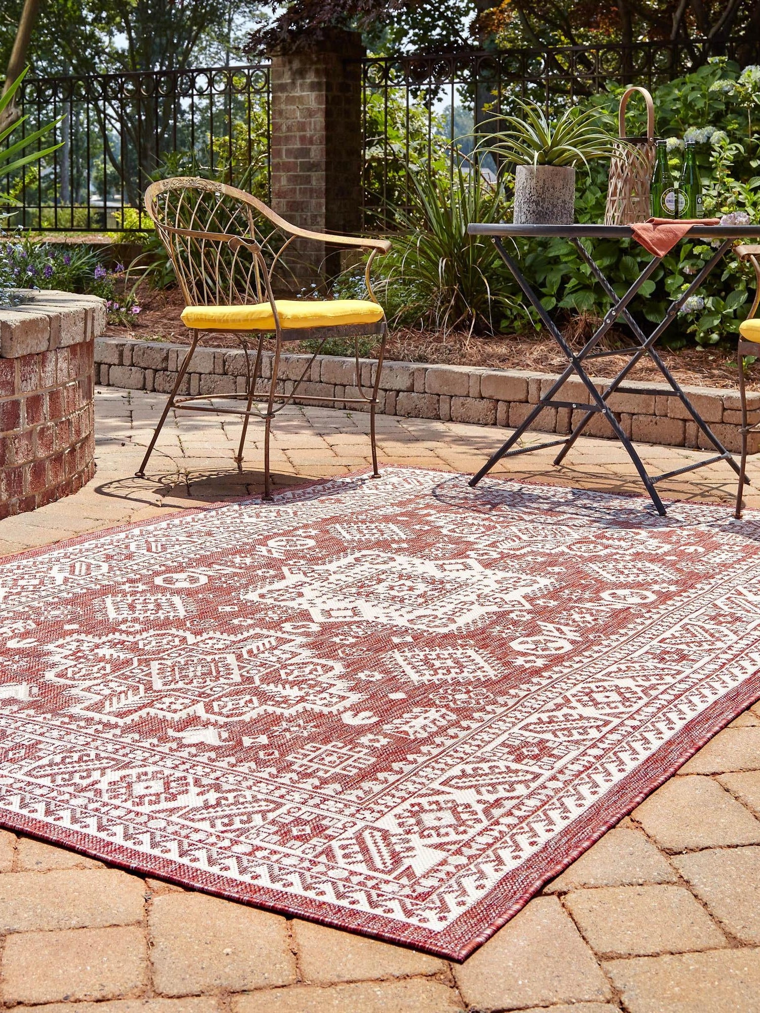 Rust Red 7' 1 x 10' Outdoor Aztec Rectangle Area Rug Weather Resistant for Patio, Deck, Terrace, Balcony, Porch 100% Polypropylene Traditional Carpet Mat for Sale at Rug Engine