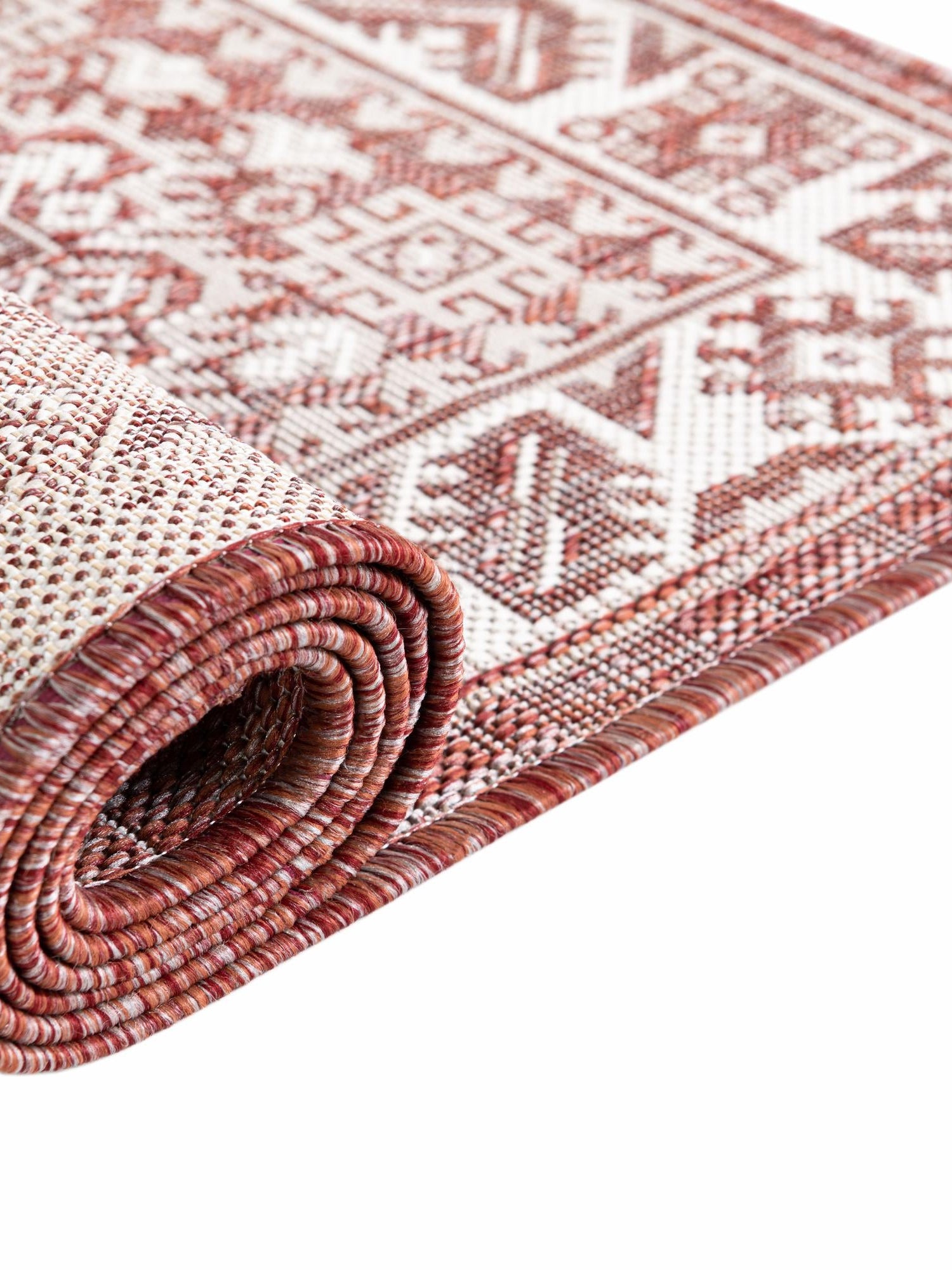 Rust Red 5' 3 x 7' 1 Outdoor Aztec Rectangle Area Rug Weather Resistant for Patio, Deck, Terrace, Balcony, Porch 100% Polypropylene Traditional Carpet Mat for Sale at Rug Engine