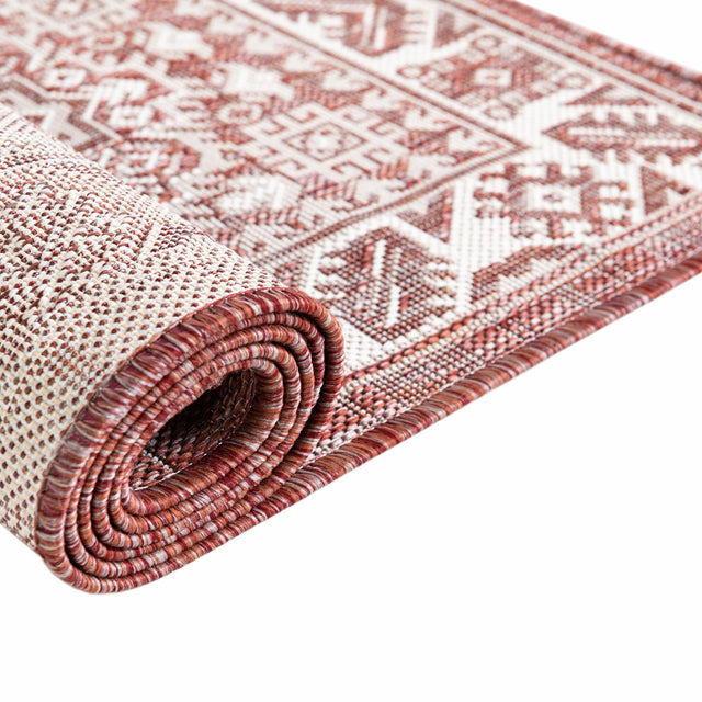 Rust Red 9' x 12' Outdoor Aztec Rectangle Area Rug Weather Resistant for Patio, Deck, Terrace, Balcony, Porch 100% Polypropylene Traditional Carpet Mat for Sale at Rug Engine