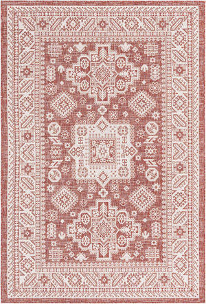 Rust Red 5' 3 x 8' Outdoor Aztec Rectangle Area Rug Weather Resistant for Patio, Deck, Terrace, Balcony, Porch 100% Polypropylene Traditional Carpet Mat for Sale at Rug Engine