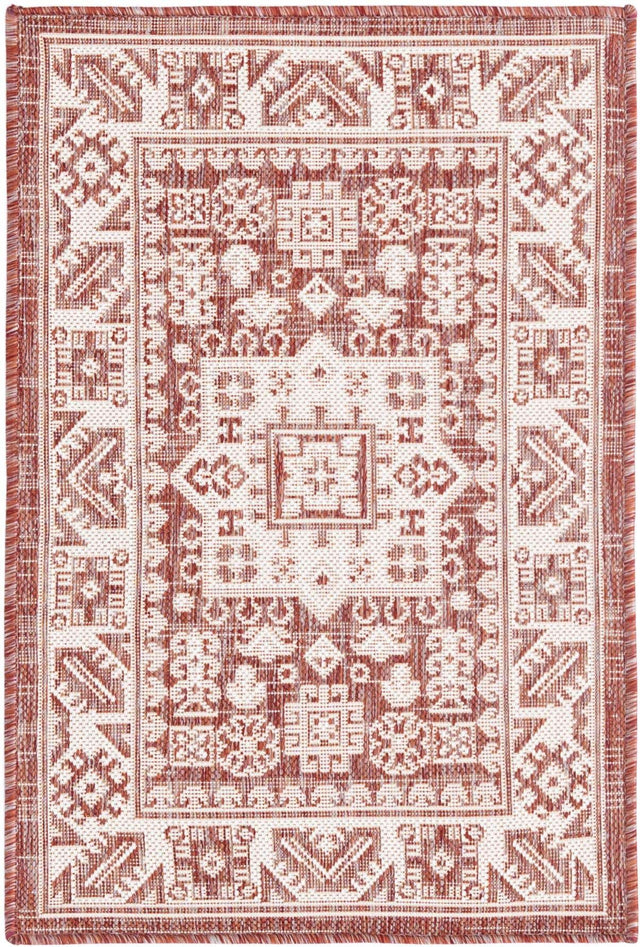 Rust Red 2' x 3' 1 Outdoor Aztec Rectangle Area Rug Weather Resistant for Patio, Deck, Terrace, Balcony, Porch 100% Polypropylene Traditional Carpet Mat for Sale at Rug Engine