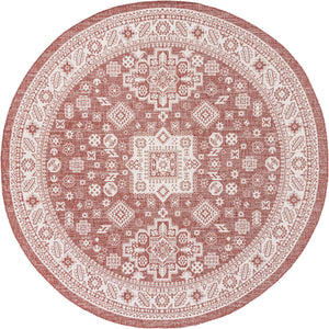 Rust Red 10' x 10' Outdoor Aztec Round Area Rug Weather Resistant for Patio, Deck, Terrace, Balcony, Porch 100% Polypropylene Traditional Carpet Mat for Sale at Rug Engine