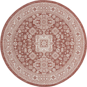 Rust Red 7' 10 x 7' 10 Outdoor Aztec Round Area Rug Weather Resistant for Patio, Deck, Terrace, Balcony, Porch 100% Polypropylene Traditional Carpet Mat for Sale at Rug Engine