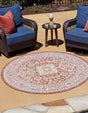 Rust Red 4' 1 x 4' 1 Outdoor Aztec Round Area Rug Weather Resistant for Patio, Deck, Terrace, Balcony, Porch 100% Polypropylene Traditional Carpet Mat for Sale at Rug Engine
