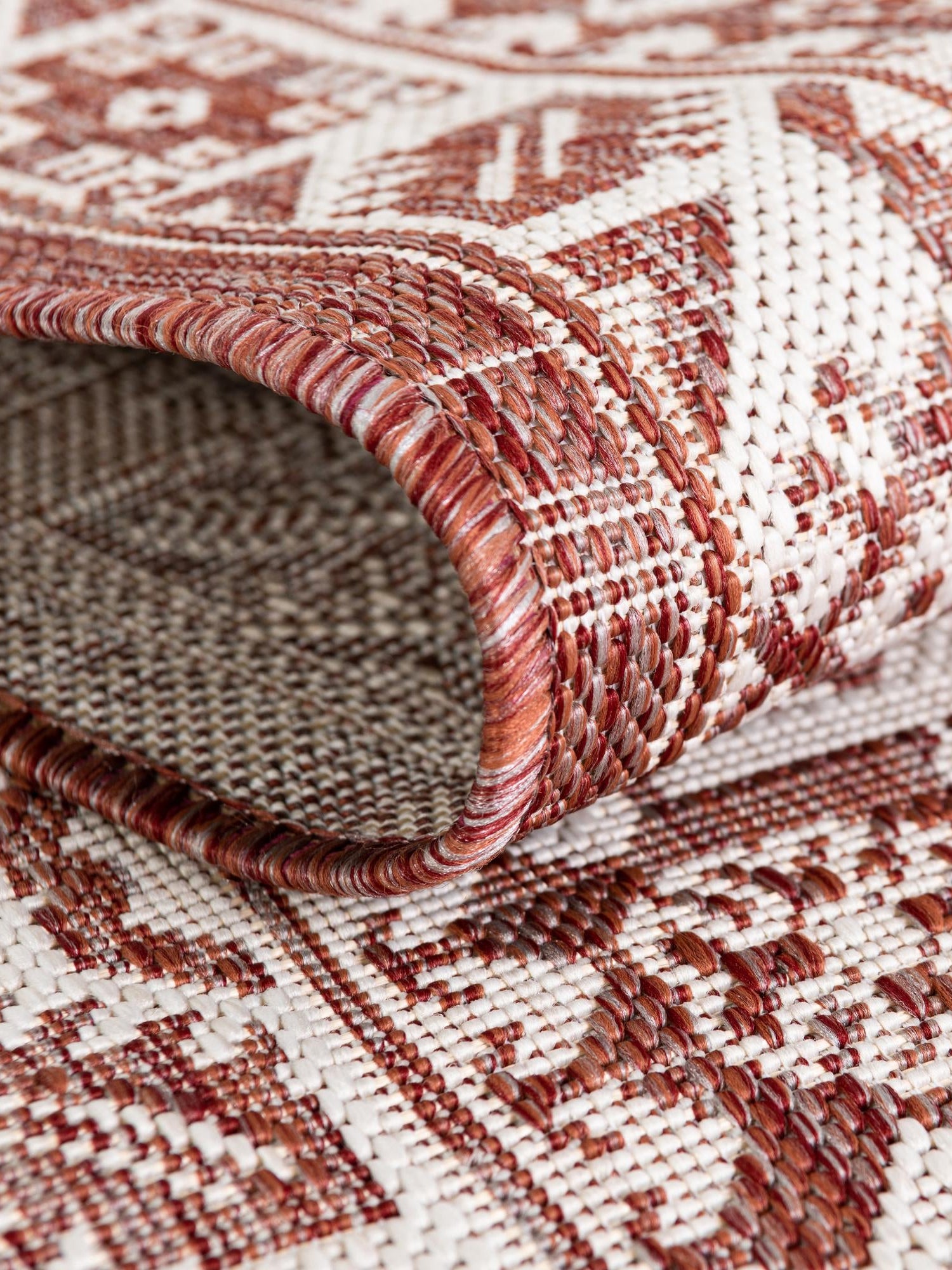 Rust Red 4' 1 x 4' 1 Outdoor Aztec Round Area Rug Weather Resistant for Patio, Deck, Terrace, Balcony, Porch 100% Polypropylene Traditional Carpet Mat for Sale at Rug Engine