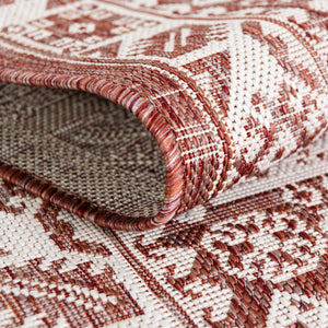 Rust Red 4' 1 x 4' 1 Outdoor Aztec Round Area Rug Weather Resistant for Patio, Deck, Terrace, Balcony, Porch 100% Polypropylene Traditional Carpet Mat for Sale at Rug Engine