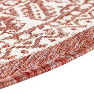 Rust Red 4' 1 x 4' 1 Outdoor Aztec Round Area Rug Weather Resistant for Patio, Deck, Terrace, Balcony, Porch 100% Polypropylene Traditional Carpet Mat for Sale at Rug Engine