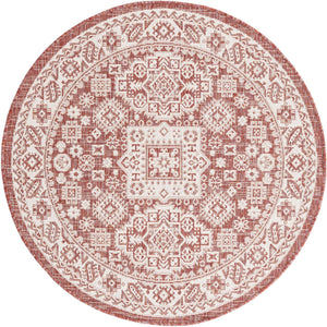 Rust Red 4' 1 x 4' 1 Outdoor Aztec Round Area Rug Weather Resistant for Patio, Deck, Terrace, Balcony, Porch 100% Polypropylene Traditional Carpet Mat for Sale at Rug Engine
