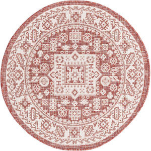 Rust Red 3' 1 x 3' 1 Outdoor Aztec Round Area Rug Weather Resistant for Patio, Deck, Terrace, Balcony, Porch 100% Polypropylene Traditional Carpet Mat for Sale at Rug Engine