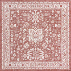 Rust Red 10' x 10' Outdoor Aztec Square Area Rug Weather Resistant for Patio, Deck, Terrace, Balcony, Porch 100% Polypropylene Traditional Carpet Mat for Sale at Rug Engine