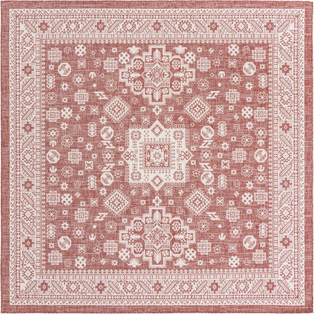 Rust Red 10' x 10' Outdoor Aztec Square Area Rug Weather Resistant for Patio, Deck, Terrace, Balcony, Porch 100% Polypropylene Traditional Carpet Mat for Sale at Rug Engine