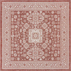 Rust Red 7' 10 x 7' 10 Outdoor Aztec Square Area Rug Weather Resistant for Patio, Deck, Terrace, Balcony, Porch 100% Polypropylene Traditional Carpet Mat for Sale at Rug Engine