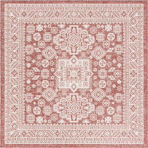 Rust Red 5' 3 x 5' 3 Outdoor Aztec Square Area Rug Weather Resistant for Patio, Deck, Terrace, Balcony, Porch 100% Polypropylene Traditional Carpet Mat for Sale at Rug Engine