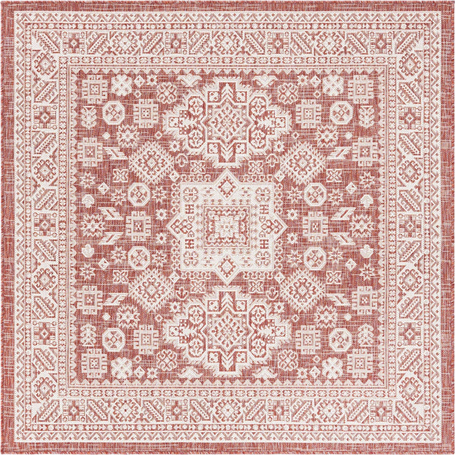 Rust Red 5' 3 x 5' 3 Outdoor Aztec Square Area Rug Weather Resistant for Patio, Deck, Terrace, Balcony, Porch 100% Polypropylene Traditional Carpet Mat for Sale at Rug Engine