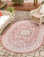 Rust Red 7' 10 x 10' Outdoor Aztec Oval Area Rug Weather Resistant for Patio, Deck, Terrace, Balcony, Porch 100% Polypropylene Traditional Carpet Mat for Sale at Rug Engine