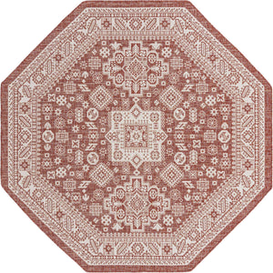Rust Red 7' 10 x 7' 10 Outdoor Aztec Octagon Area Rug Weather Resistant for Patio, Deck, Terrace, Balcony, Porch 100% Polypropylene Traditional Carpet Mat for Sale at Rug Engine