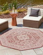 Rust Red 7' 10 x 7' 10 Outdoor Aztec Octagon Area Rug Weather Resistant for Patio, Deck, Terrace, Balcony, Porch 100% Polypropylene Traditional Carpet Mat for Sale at Rug Engine