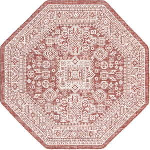 Rust Red 5' 3 x 5' 3 Outdoor Aztec Octagon Area Rug Weather Resistant for Patio, Deck, Terrace, Balcony, Porch 100% Polypropylene Traditional Carpet Mat for Sale at Rug Engine
