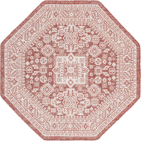 Rust Red 5' 3 x 5' 3 Outdoor Aztec Octagon Area Rug Weather Resistant for Patio, Deck, Terrace, Balcony, Porch 100% Polypropylene Traditional Carpet Mat for Sale at Rug Engine