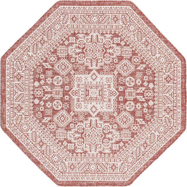 Rust Red 5' 3 x 5' 3 Outdoor Aztec Octagon Area Rug Weather Resistant for Patio, Deck, Terrace, Balcony, Porch 100% Polypropylene Traditional Carpet Mat for Sale at Rug Engine