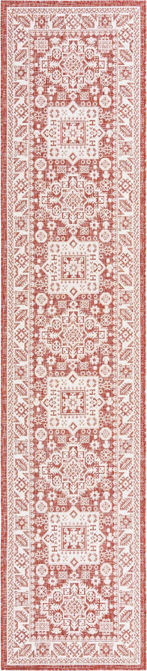 Rust Red 2' 7 x 12' Outdoor Aztec Runner Area Rug Weather Resistant for Patio, Deck, Terrace, Balcony, Porch 100% Polypropylene Traditional Carpet Mat for Sale at Rug Engine