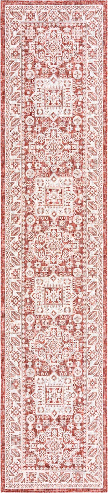 Rust Red 2' 7 x 12' Outdoor Aztec Runner Area Rug Weather Resistant for Patio, Deck, Terrace, Balcony, Porch 100% Polypropylene Traditional Carpet Mat for Sale at Rug Engine