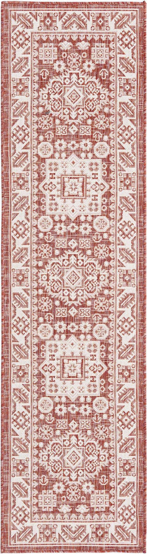 Rust Red 2' x 8' Outdoor Aztec Runner Area Rug Weather Resistant for Patio, Deck, Terrace, Balcony, Porch 100% Polypropylene Traditional Carpet Mat for Sale at Rug Engine