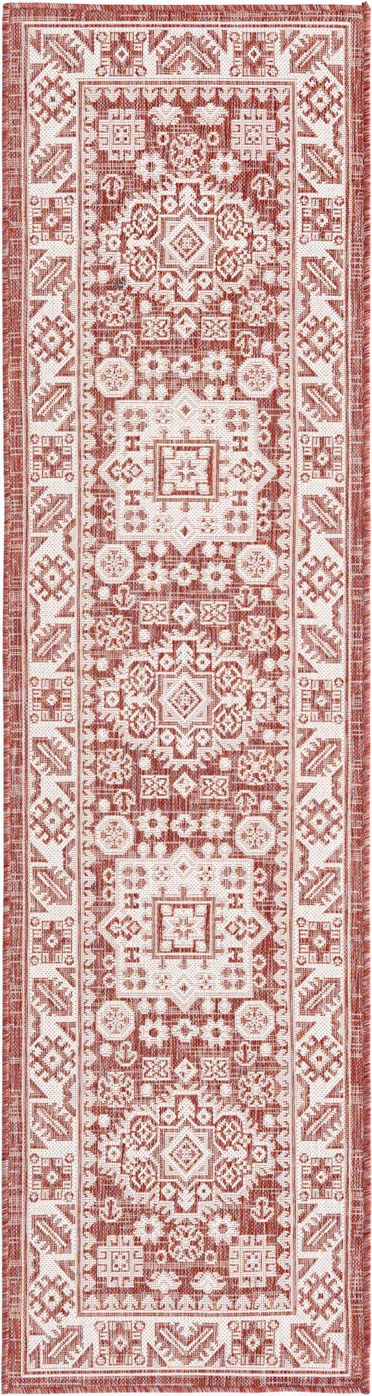 Rust Red 2' x 8' Outdoor Aztec Runner Area Rug Weather Resistant for Patio, Deck, Terrace, Balcony, Porch 100% Polypropylene Traditional Carpet Mat for Sale at Rug Engine