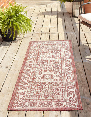 Rust Red 2' 7 x 12' Outdoor Aztec Runner Area Rug Weather Resistant for Patio, Deck, Terrace, Balcony, Porch 100% Polypropylene Traditional Carpet Mat for Sale at Rug Engine