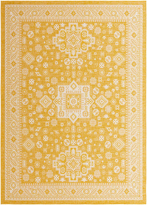Yellow 10' x 13' 1 Outdoor Aztec Rectangle Area Rug Weather Resistant for Patio, Deck, Terrace, Balcony, Porch 100% Polypropylene Traditional Carpet Mat for Sale at Rug Engine