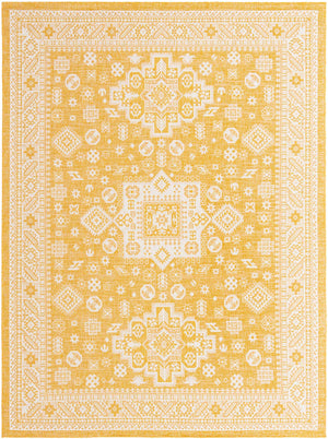 Yellow 9' x 12' Outdoor Aztec Rectangle Area Rug Weather Resistant for Patio, Deck, Terrace, Balcony, Porch 100% Polypropylene Traditional Carpet Mat for Sale at Rug Engine