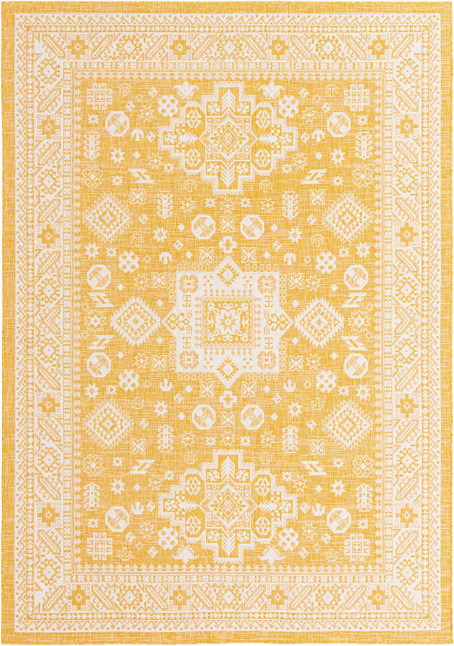 Yellow 7' 10 x 11' Outdoor Aztec Rectangle Area Rug Weather Resistant for Patio, Deck, Terrace, Balcony, Porch 100% Polypropylene Traditional Carpet Mat for Sale at Rug Engine