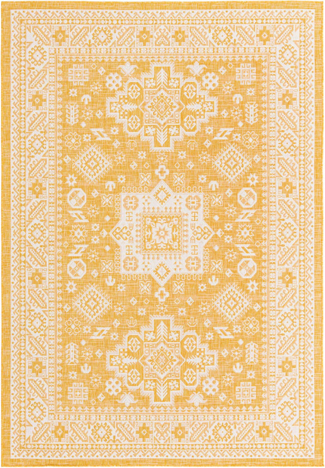 Yellow 7' 1 x 10' Outdoor Aztec Rectangle Area Rug Weather Resistant for Patio, Deck, Terrace, Balcony, Porch 100% Polypropylene Traditional Carpet Mat for Sale at Rug Engine